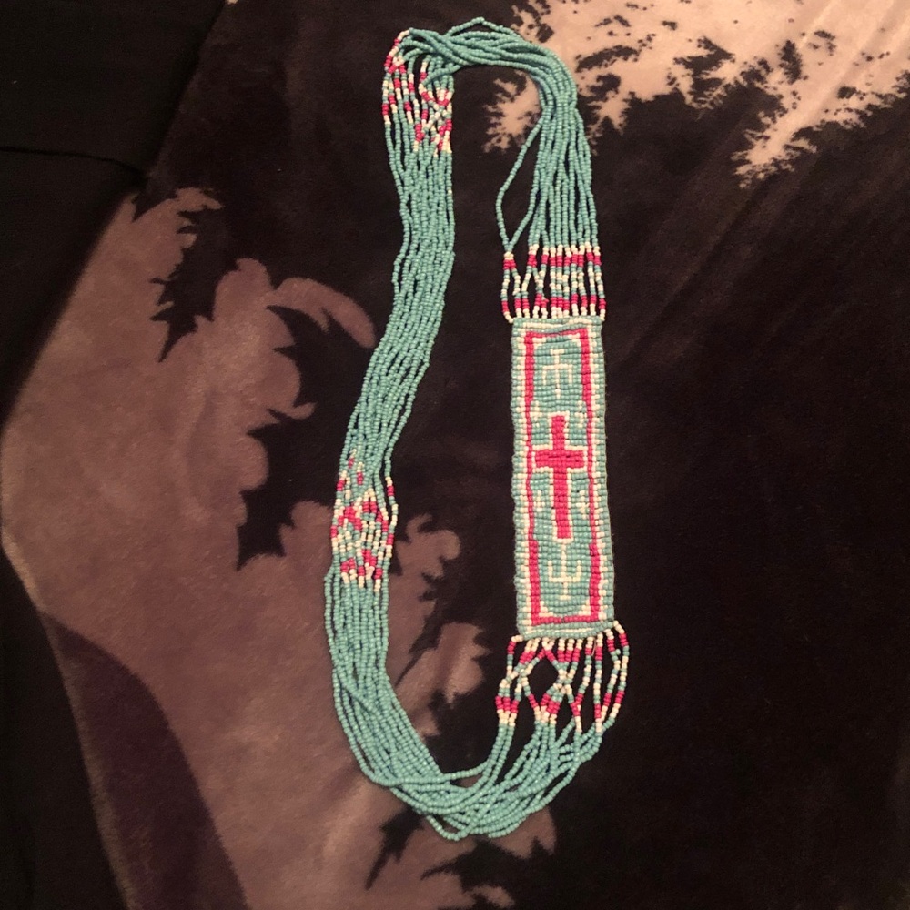 Turquoise Beaded Necklace with Cross